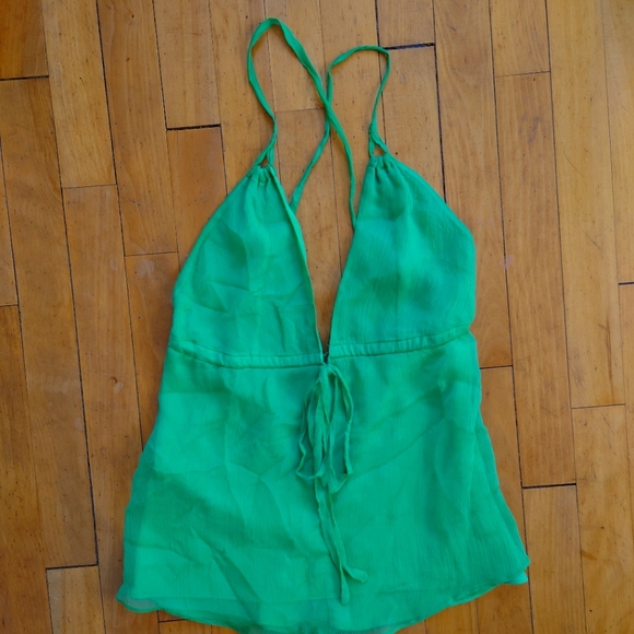 Vintage Y2K J Crew 100% Silk Tank Top Bright Green Colorful Camisole Size Small - Picture 1 of 14
